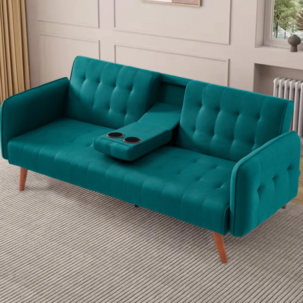 Canapé 3 places convertible avec tablette centrale rabattable vert inverness