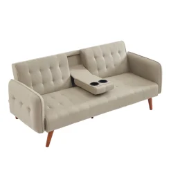 Canapé 3 places convertible avec tablette centrale rabattable beige inverness