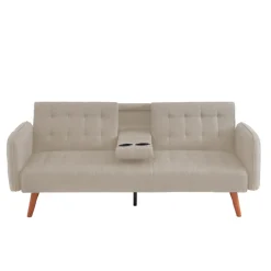 Canapé 3 places convertible avec tablette centrale rabattable beige inverness