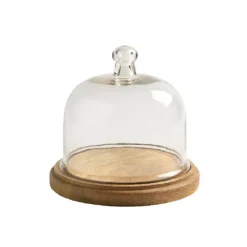 CHEHOMA - Cloche verre base bois 22x19cm