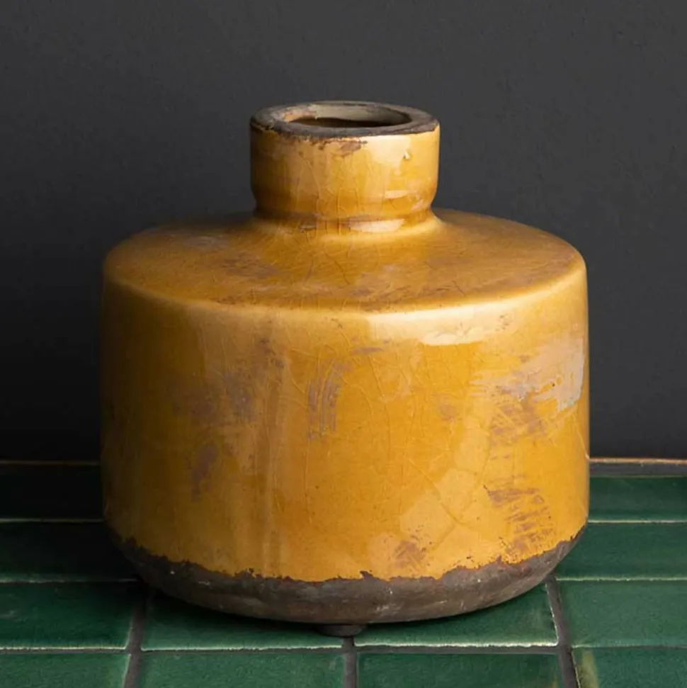 CHEHOMA - Vase bouteille large moutarde 13x13cm