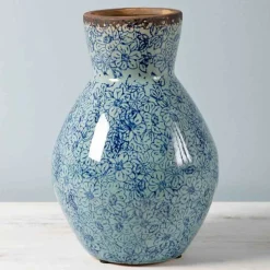 CHEHOMA - Vase haut évasé fleuri céramique 16x23cm
