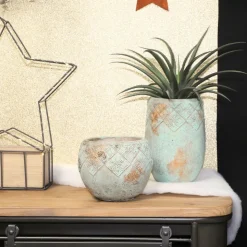 CHEMIN DE CAMPAGNE - ° cache-pot "collerette" en béton vert de gris ø.18 x 15 cm