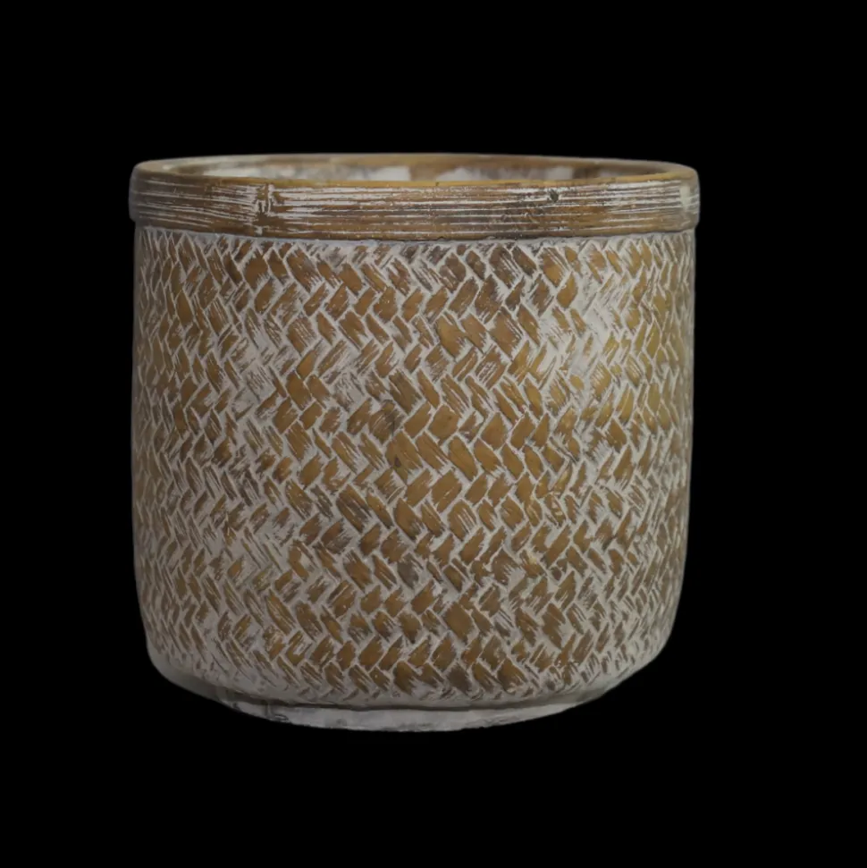 CHEMIN DE CAMPAGNE - Cache-pot "tressage" en béton marron ø.12.5 x 11 cm
