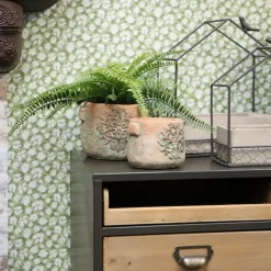 CHEMIN DE CAMPAGNE - Cache-pot rond en ciment vieilli effet poterie - ø.12,5 x ht.10 cmø.12,5 x ht.10 cm