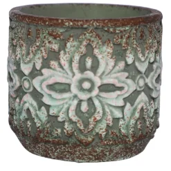 CHEMIN DE CAMPAGNE - Cache-pot rond en ciment vieilli vert/rose ø.11 x ht.10 cm