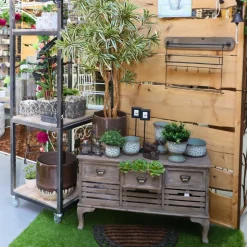 CHEMIN DE CAMPAGNE - Cache-pot rond en ciment vieilli vert/rose ø.11 x ht.10 cm