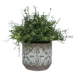 CHEMIN DE CAMPAGNE - Cache-pot rond en ciment vieilli vert/rose ø.11 x ht.10 cm