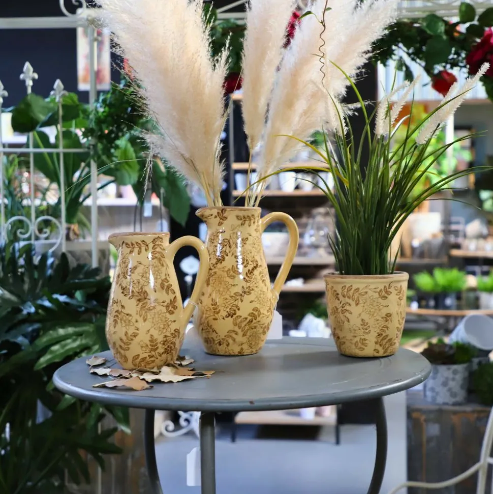 CHEMIN DE CAMPAGNE - Pichet en céramique émaillée "fleurs marron" 20x14.5x25.5