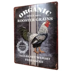 CHEMIN DE CAMPAGNE - Plaque murale décorative vintage fer multicolore rooster grains33x25cm