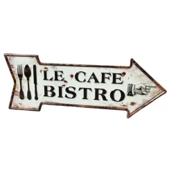 CHEMIN DE CAMPAGNE - Plaque murale décorative vintage métal blanc café bistro 50x19cm