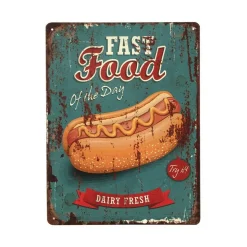 CHEMIN DE CAMPAGNE - Plaque murale décorative vintage métal multicolore fast food 33x25cm