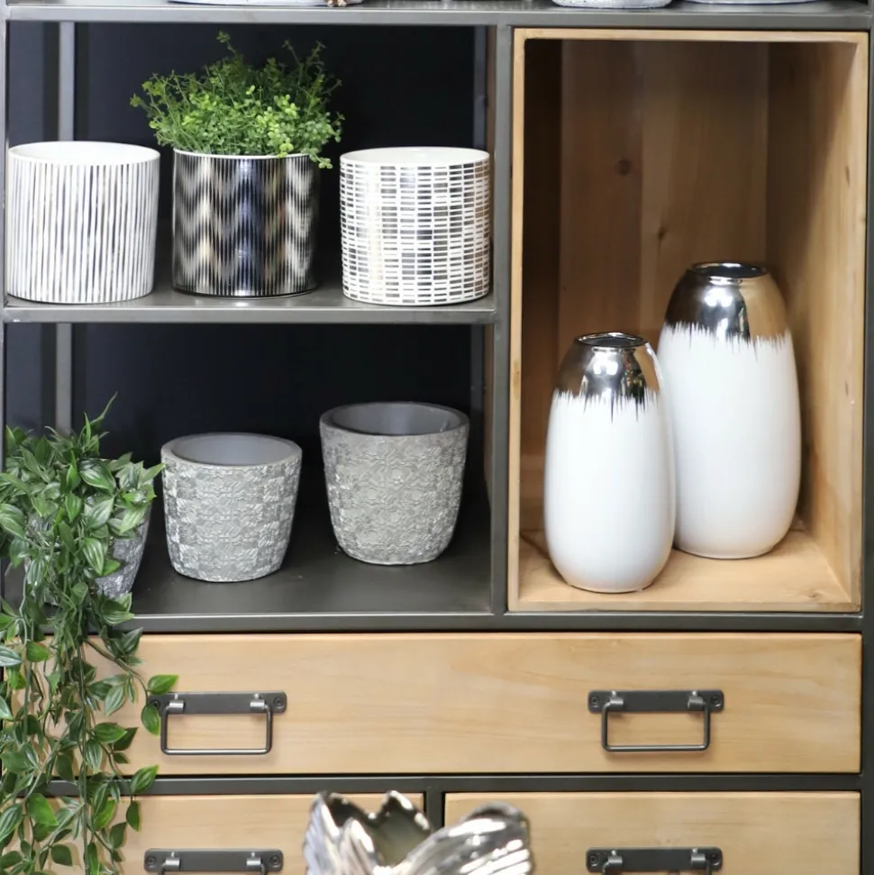 CHEMIN DE CAMPAGNE - Vase céramique blanc argenté 13.5 x 26 cm