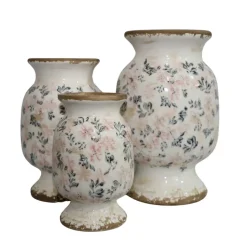 CHEMIN DE CAMPAGNE - Vase en céramique émaillée"fleurs bleues et rose" ø20 x 32 cm