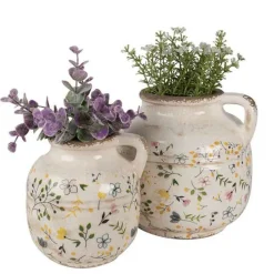 CLAYRE & EEF - Pichet décoratif fleuri jaune 12x14cm