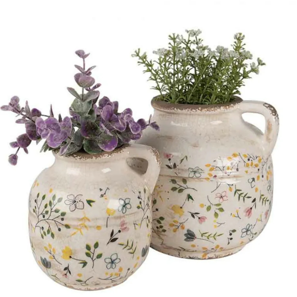 CLAYRE & EEF - Pichet décoratif fleuri jaune 12x14cm