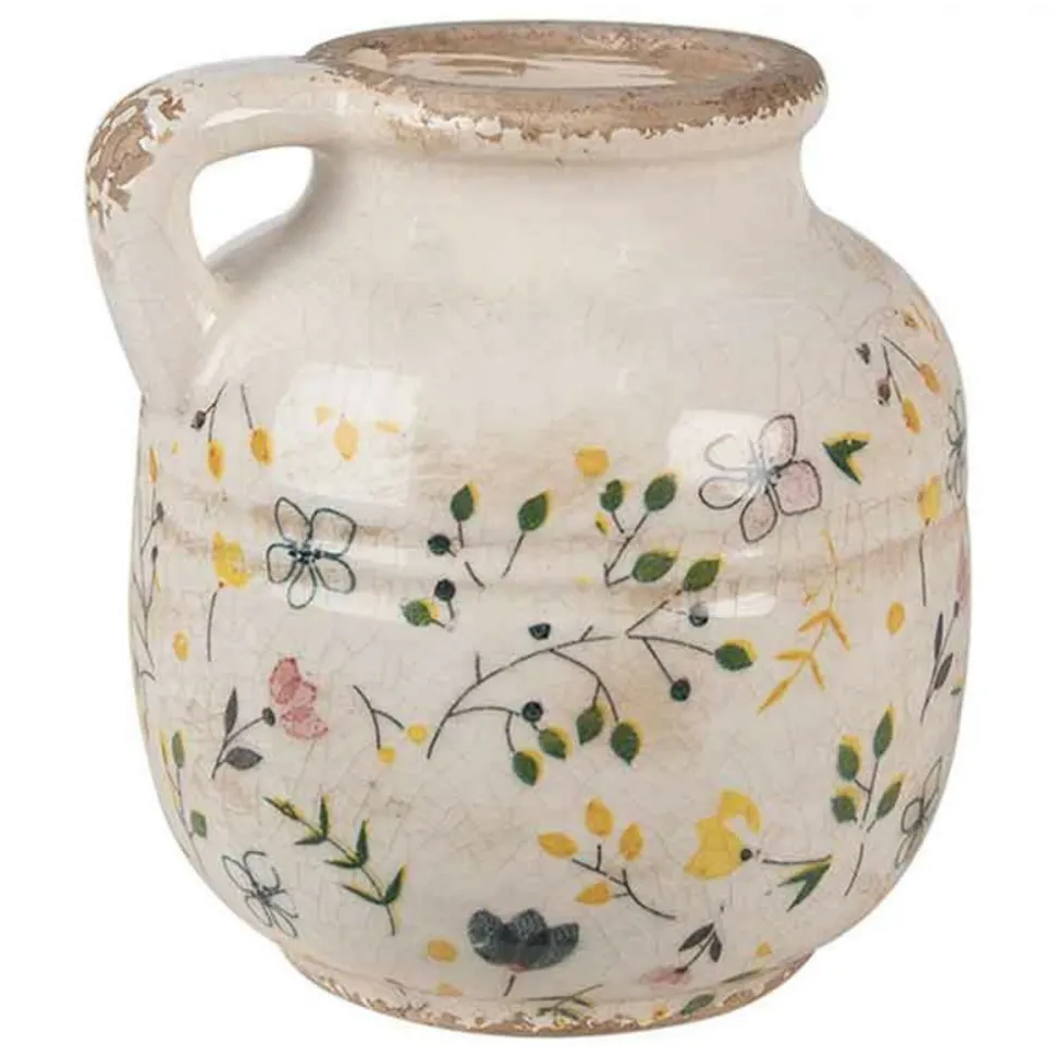 CLAYRE & EEF - Pichet décoratif fleuri jaune 12x14cm
