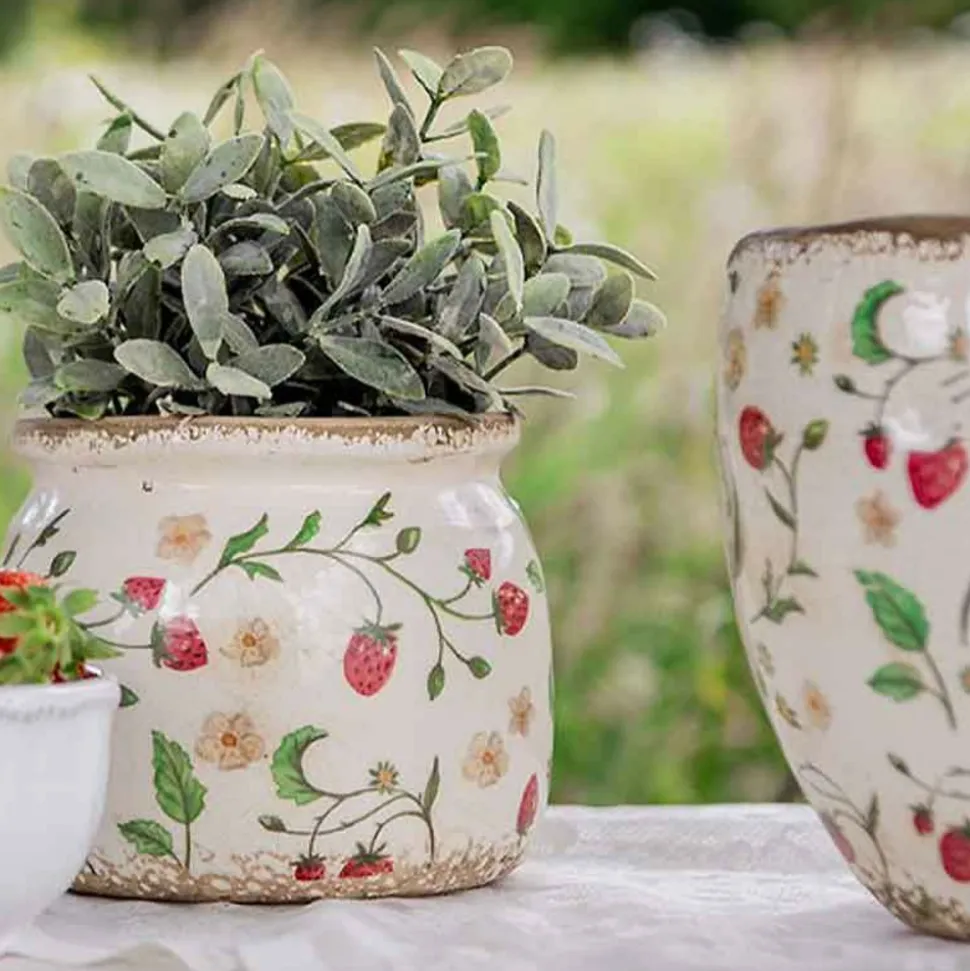 CLAYRE & EEF - Pot de fleurs strawberry beige rouge céramique 16x16x13cm