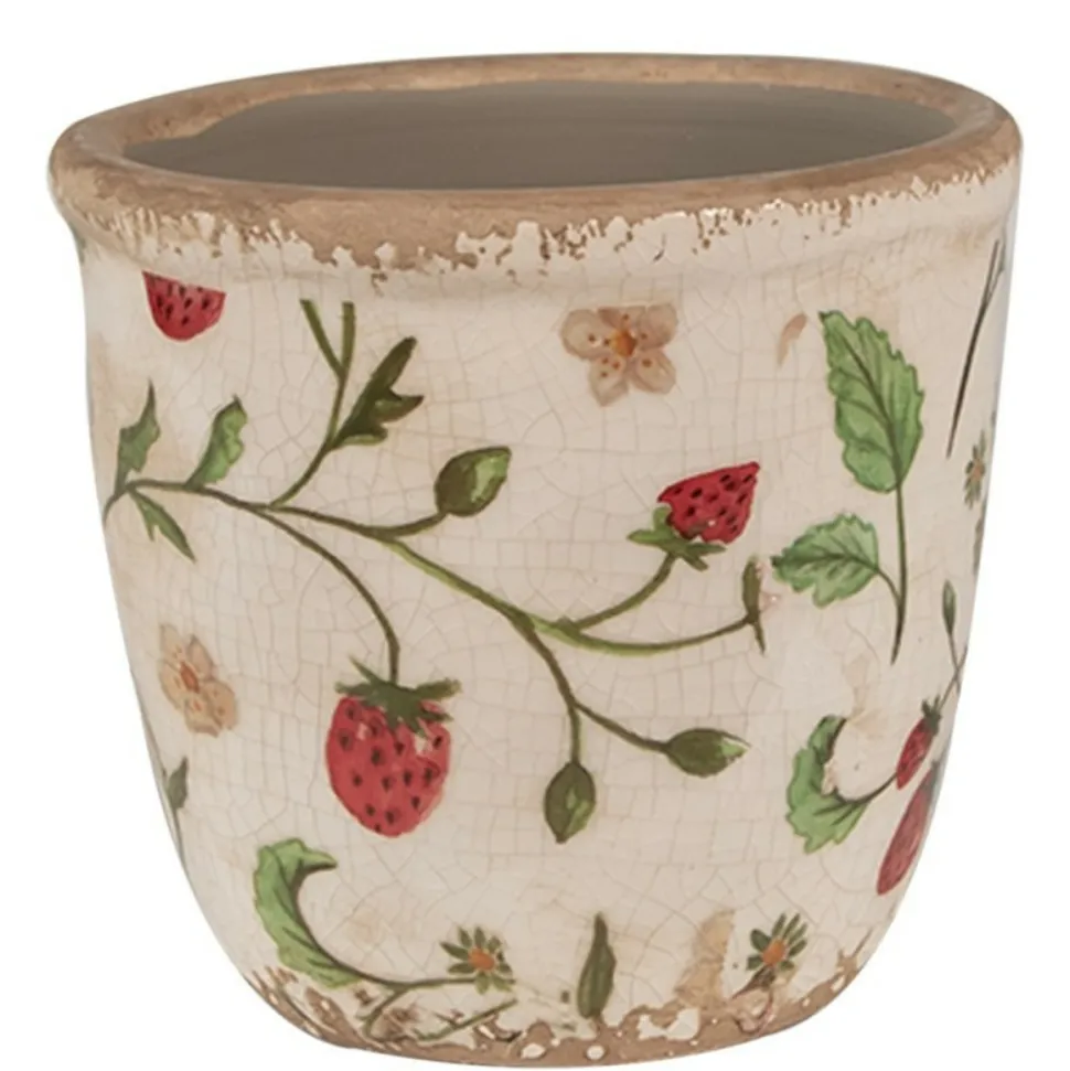 CLAYRE & EEF - Pot de fleurs fraise beige rouge céramique 11x11x10cm