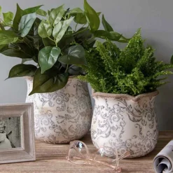 CLAYRE & EEF - Pot de fleurs céramique beige 15x15x14cm