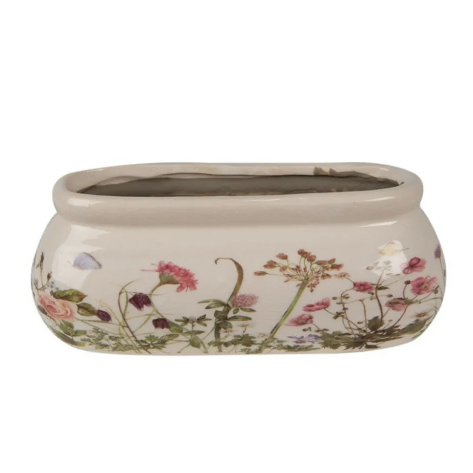 CLAYRE & EEF - Pot de fleurs ovale beige céramique 18x8x7cm