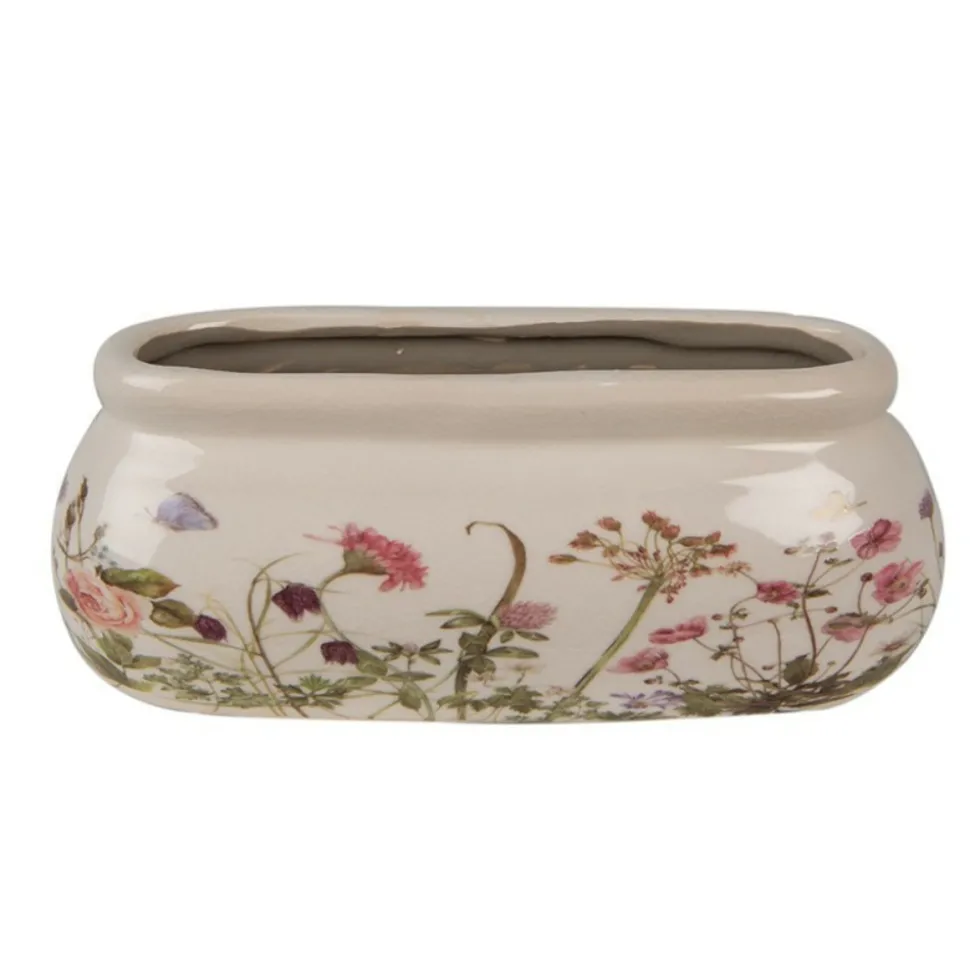 CLAYRE & EEF - Pot de fleurs ovale beige céramique 18x8x7cm