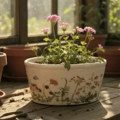 CLAYRE & EEF - Pot de fleurs ovale beige rose céramique 27x13x14cm