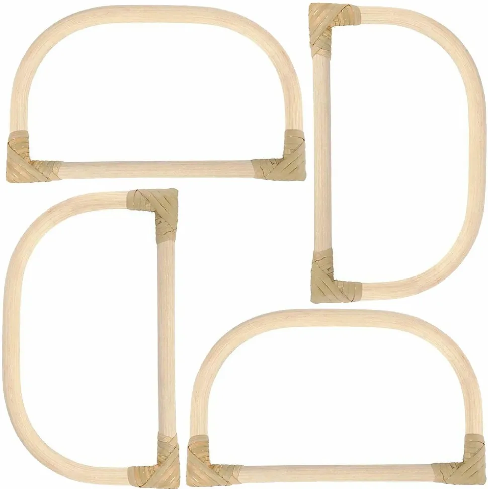 CREOTIME - 4 anses de sac arrondis en bambou 15,5 x 9 cm