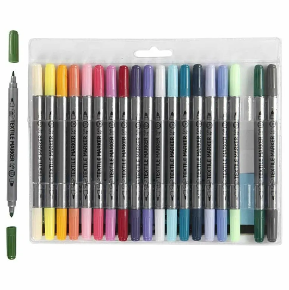 CREOTIME - 20 feutres textile à double pointe - couleurs douces