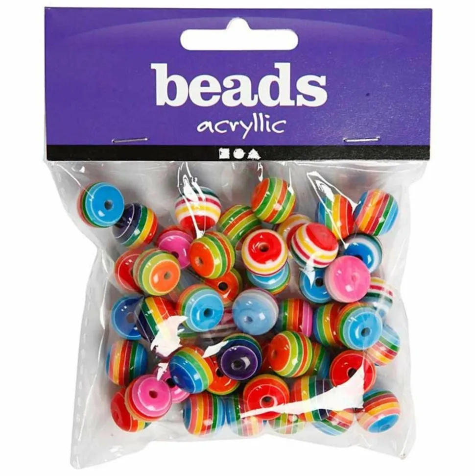 CREOTIME - 50 perles en résine rayées ø 12 mm - multicolore