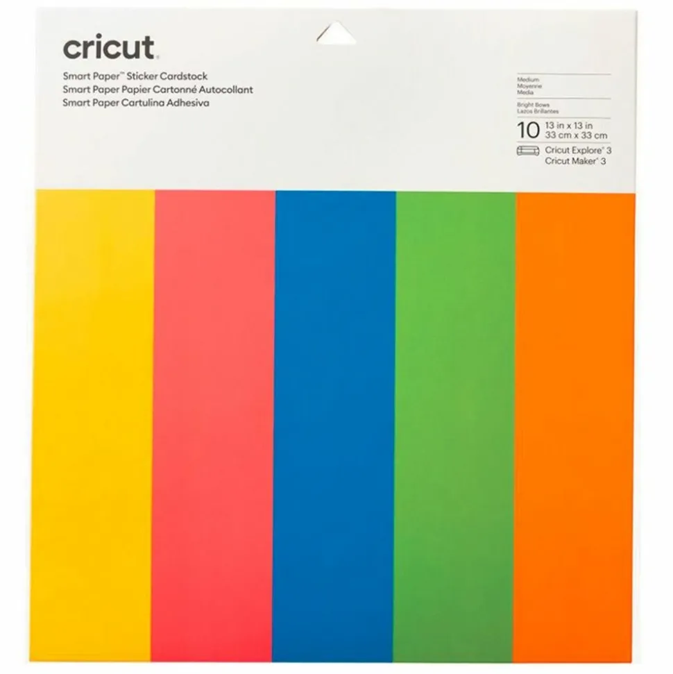 CRICUT - 10 papiers cartonnés autocollants couleurs vives 33 x 33 cm - cricut