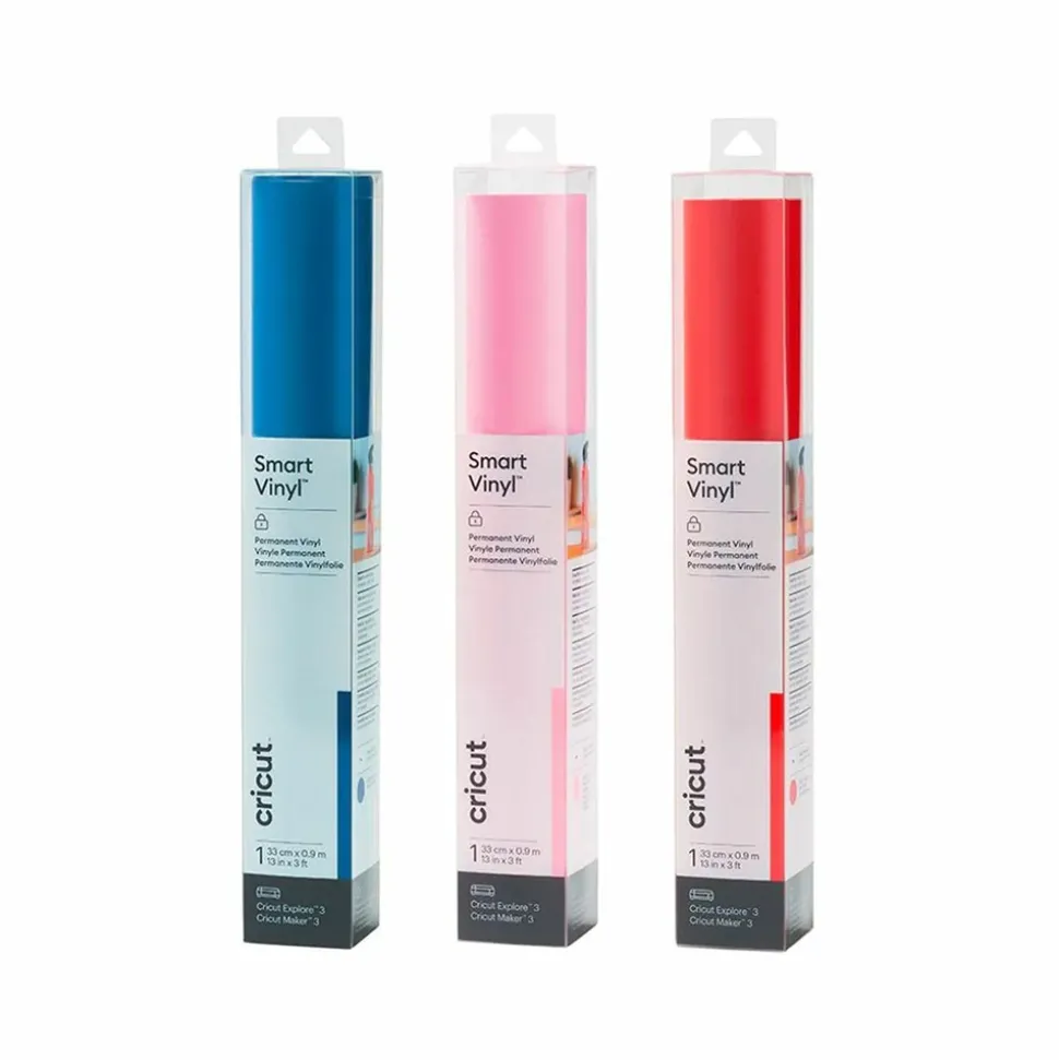 CRICUT - 3 vinyles permanents 91 x 33 cm - bleu, rouge, rose clair