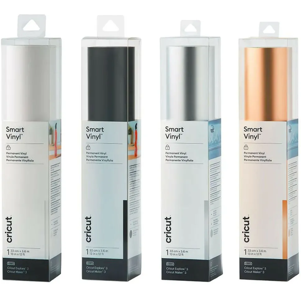 CRICUT - 4 vinyles permanents mats 366 x 33 cm - champagne, argenté, noir, blanc