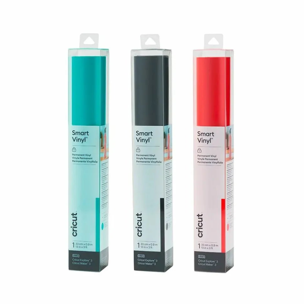 CRICUT - 3 vinyles permanents 91 x 33 cm - aqua, noir, rouge