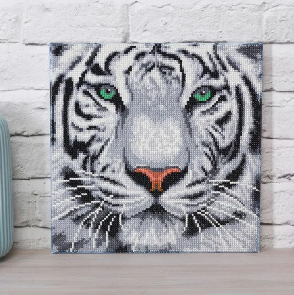 CRYSTAL ART - Tableau broderie diamant - tigre des neiges 30 x 30 cm