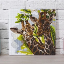 CRYSTAL ART - Tableau crystal art à diamanter - girafes - 30 x 30 cm