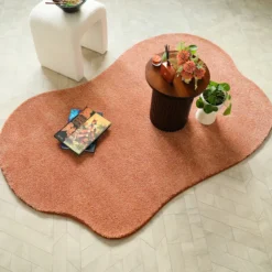 DÉCOWEB - Tapis contemporain de forme organique - influence - rose corail - 160 x 240 cm