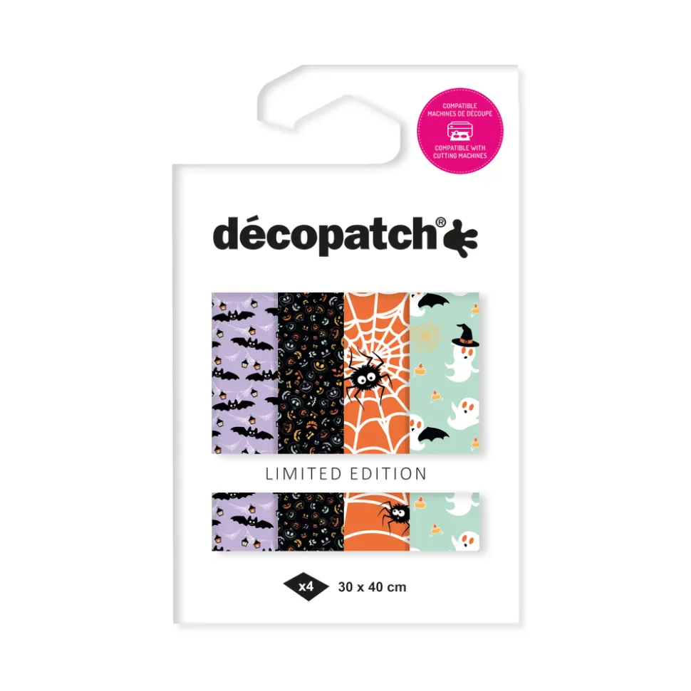 DECOPATCH - Assortiment de papier foil : 4 feuilles, thème Halloween - 30x40cm
