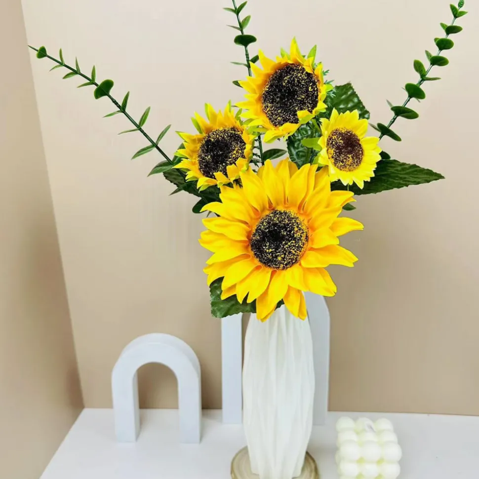 DOWNYPAWS - 4 tournesols artificiels + vase