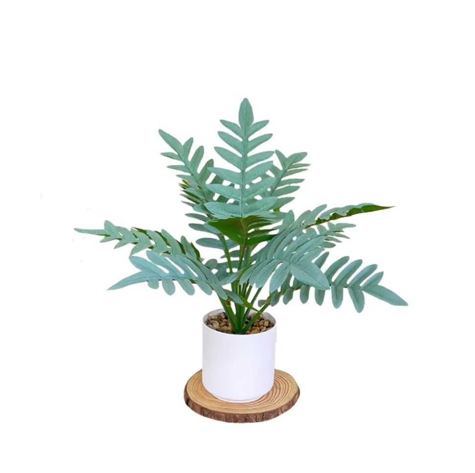 DOWNYPAWS - Bouquet de plantes artificielles + pot de fleurs en feuilles de chrysanthème vert clair