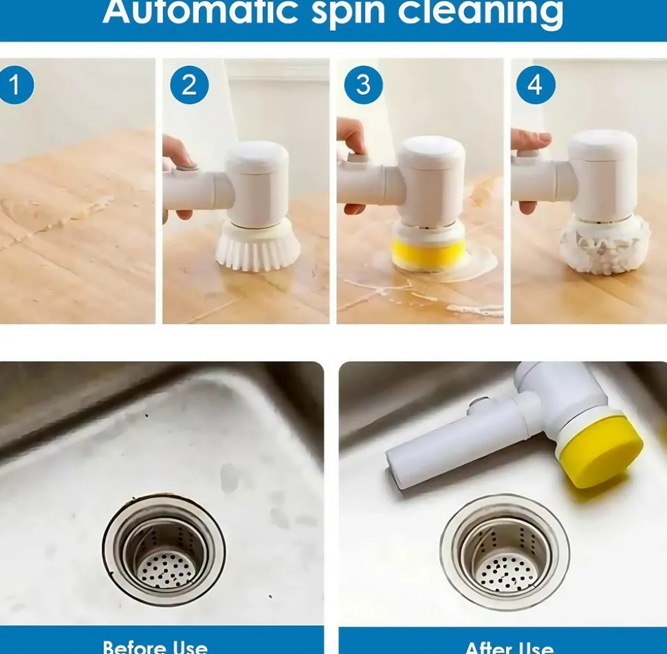 DOWNYPAWS - Brosse de nettoyage électrique portative multifonctionnelle: pour vaisselle de cuisine salle de bain et carrelage de piscine