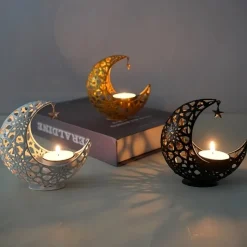 DOWNYPAWS - Candélabre - porte - arôme en forme de lune en métal creusé (11*11*5.4 cm)