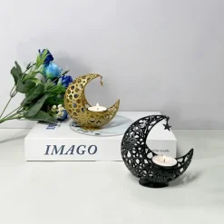 DOWNYPAWS - Candélabre - porte - arôme en forme de lune en métal creusé (11*11*5.4 cm)