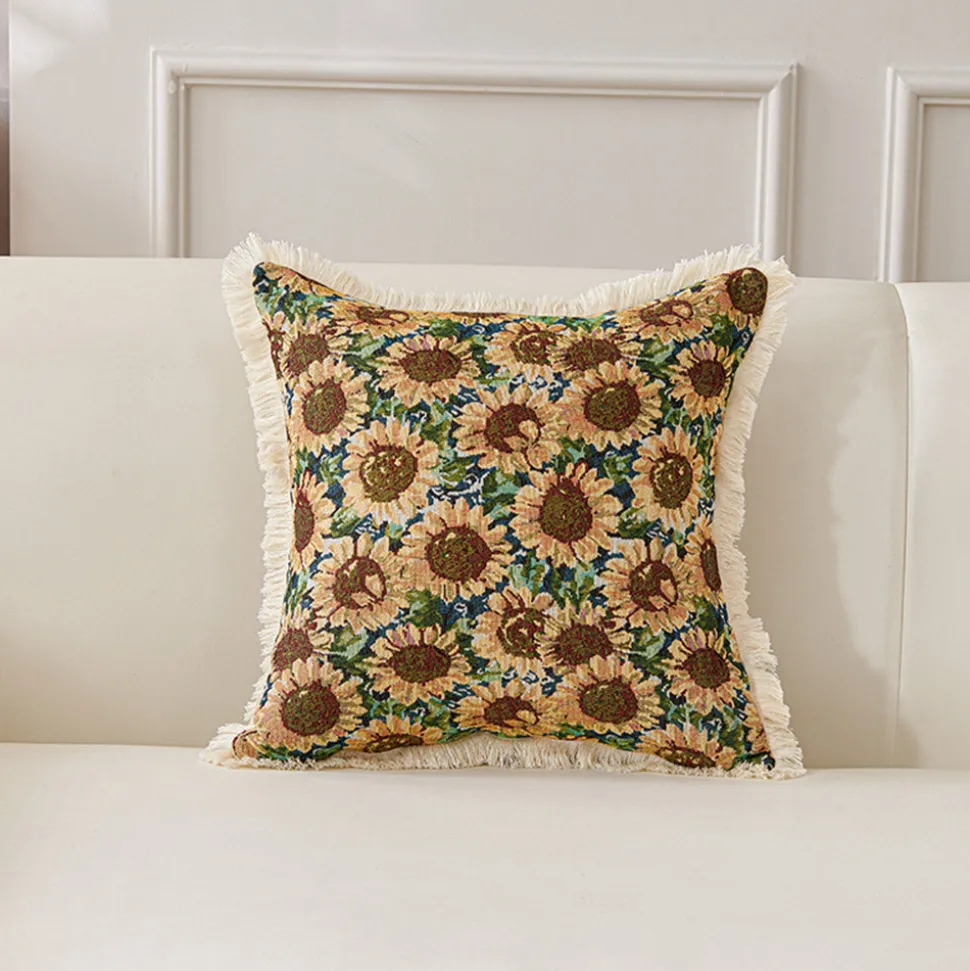 DOWNYPAWS - Coussin jacquard en coton et lin teint en fil - tournesol45×45cm