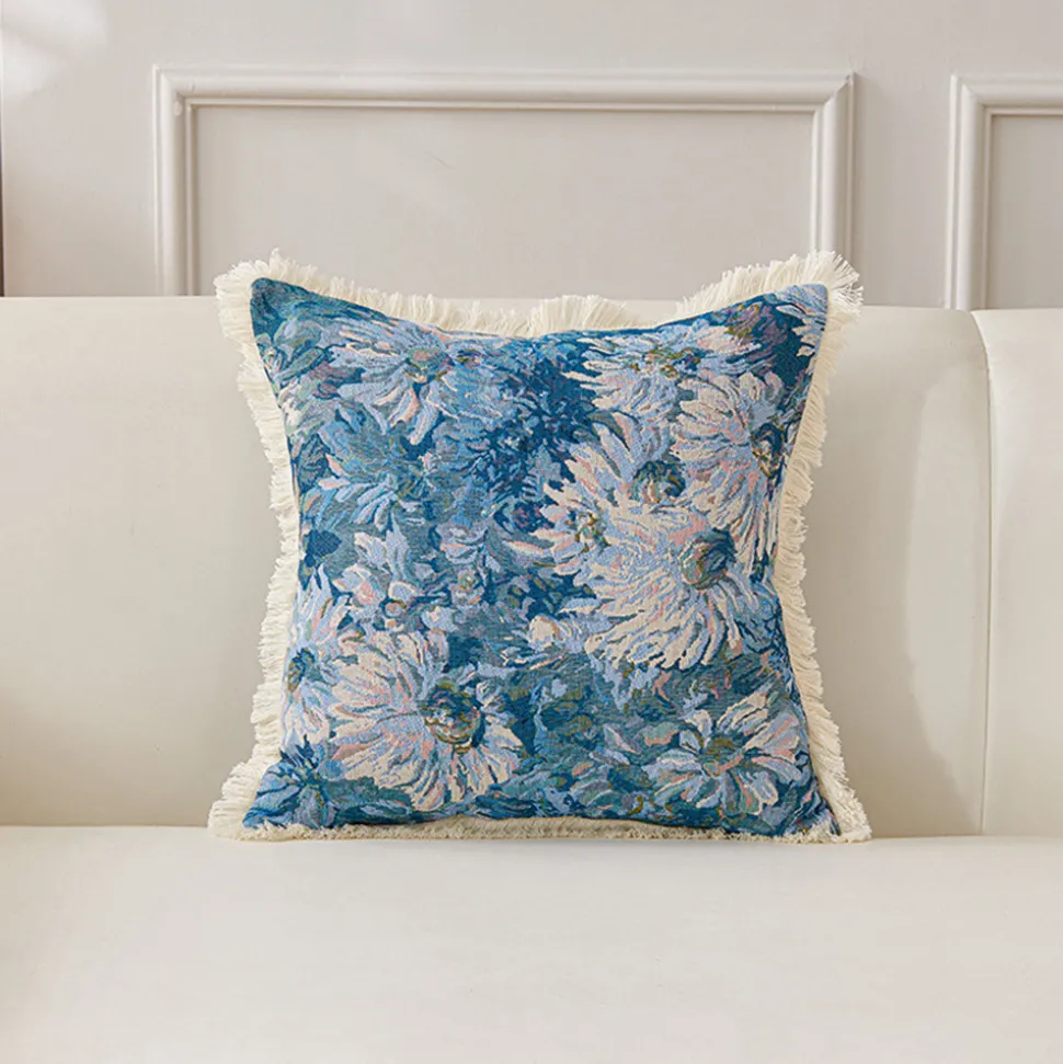 DOWNYPAWS - Coussin jacquard en coton et lin teint en fil - le jardin de monet45×45cm