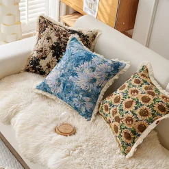 DOWNYPAWS - Coussin jacquard en coton et lin teint en fil - le jardin de monet45×45cm