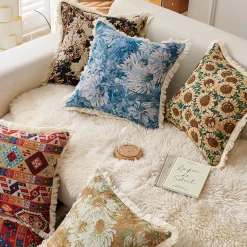 DOWNYPAWS - Coussin jacquard en coton et lin teint en fil - le jardin de monet45×45cm