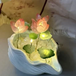 DOWNYPAWS - Décorations de nuit en verre conque en forme de lotus à faire soi - même