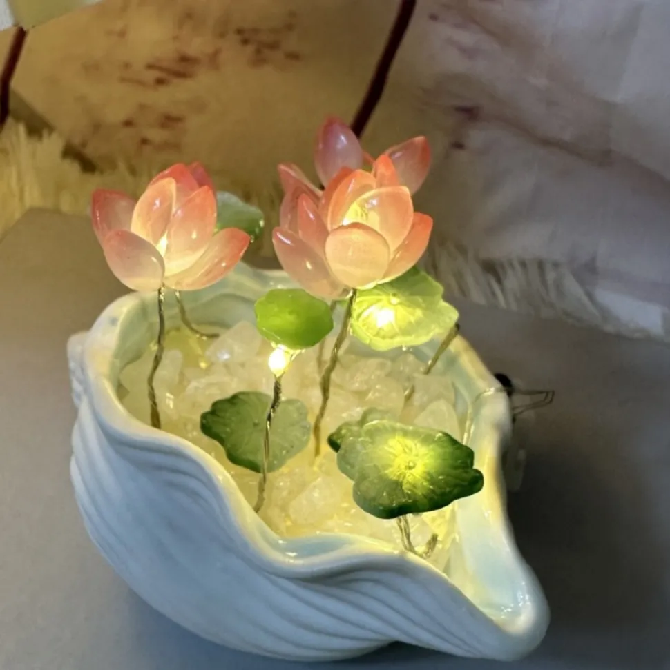 DOWNYPAWS - Décorations de nuit en verre conque en forme de lotus à faire soi - même