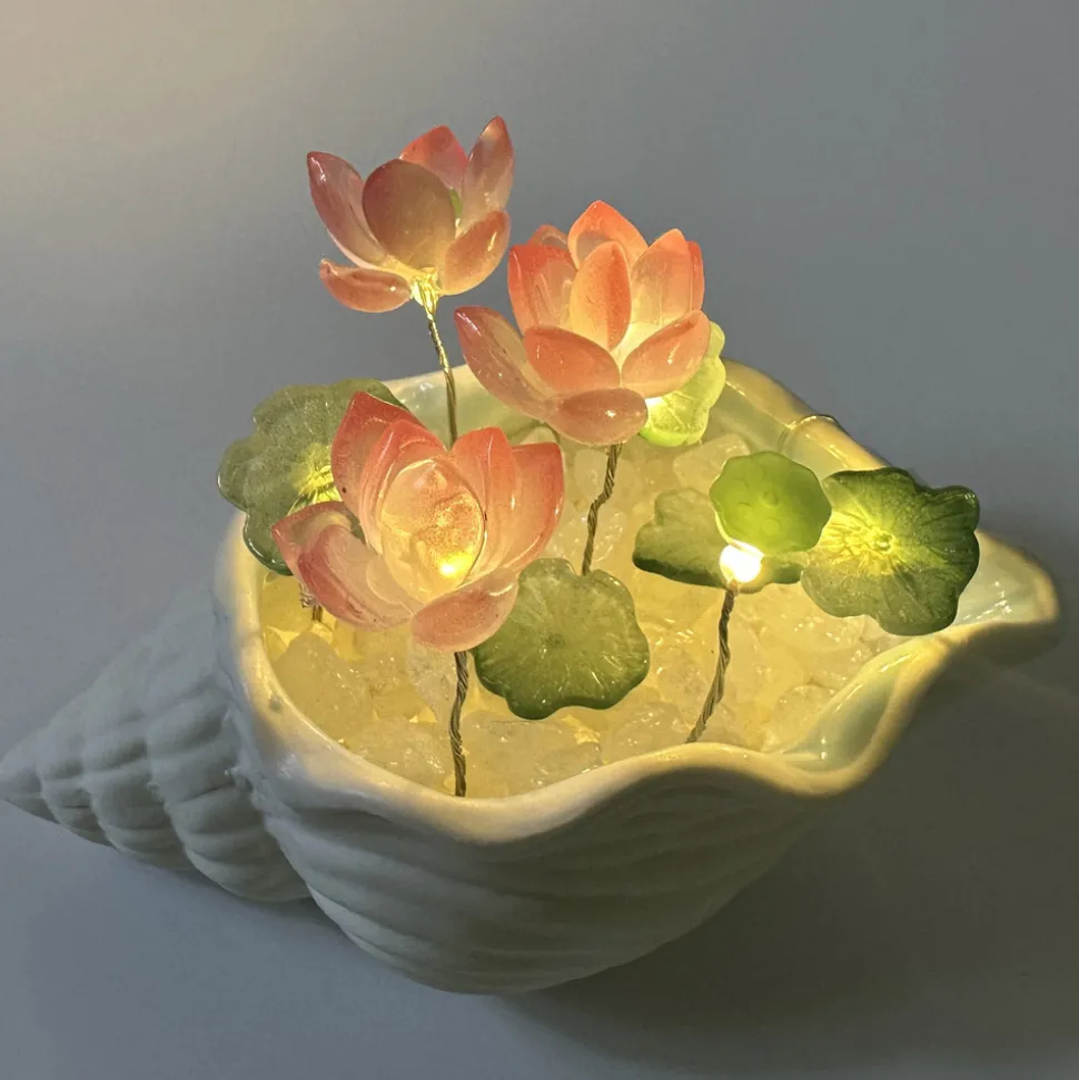DOWNYPAWS - Décorations de nuit en verre conque en forme de lotus à faire soi - même